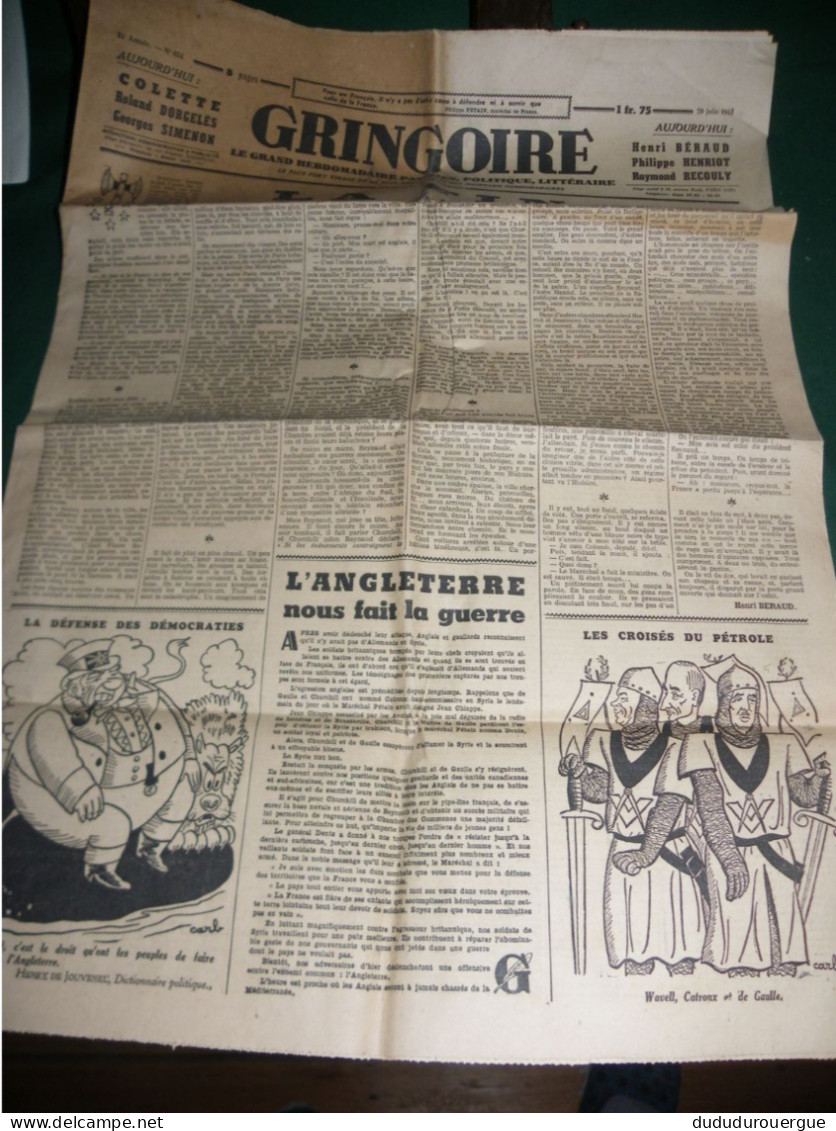 2° GUERRE MONDIALE , LA COLLABORATION ET LA PRESSE , LE JOURNAL GRINGOIRE Du 20 JUIN 1941 - Französisch