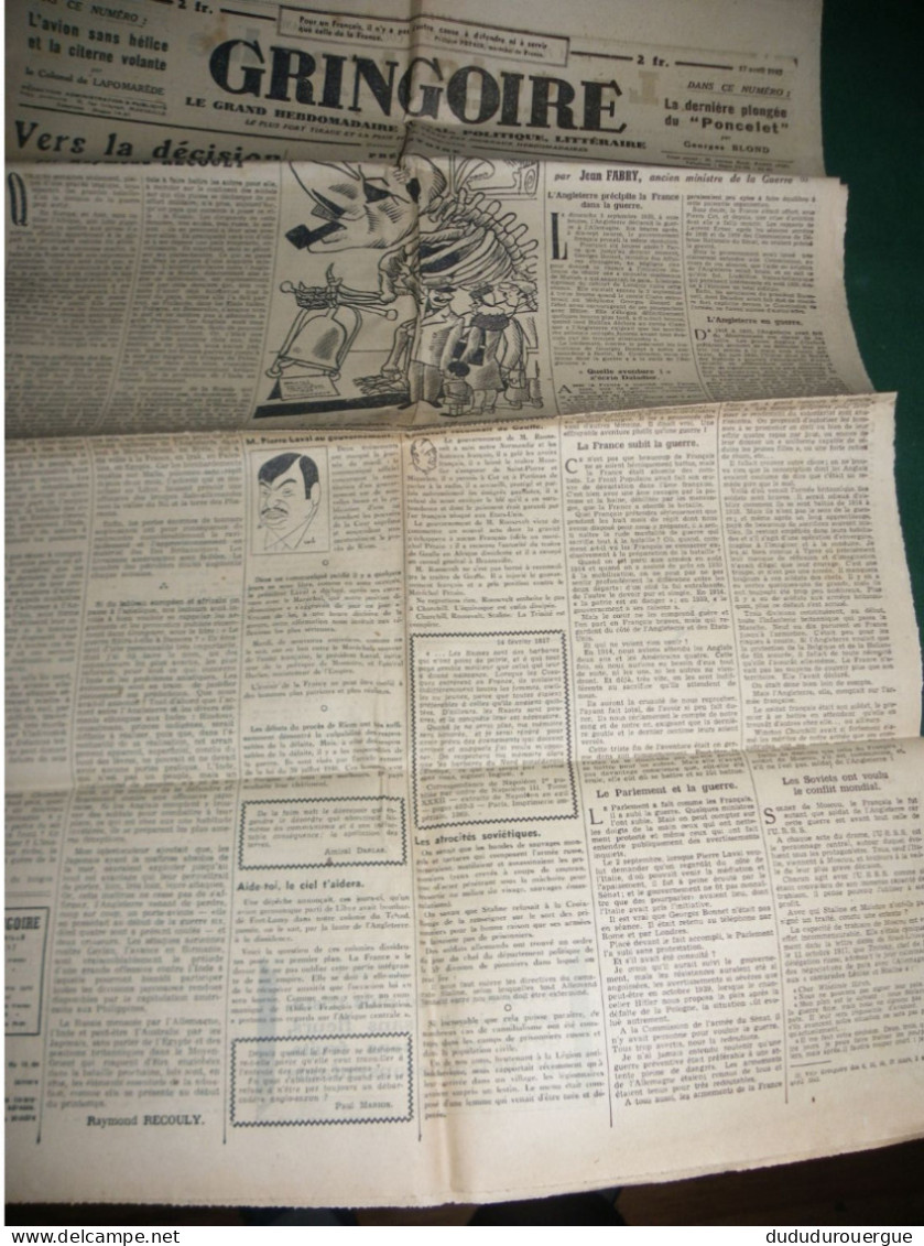 2° GUERRE MONDIALE , LA COLLABORATION ET LA PRESSE , GRINGOIRE DU 17 AVRIL 1942 - French