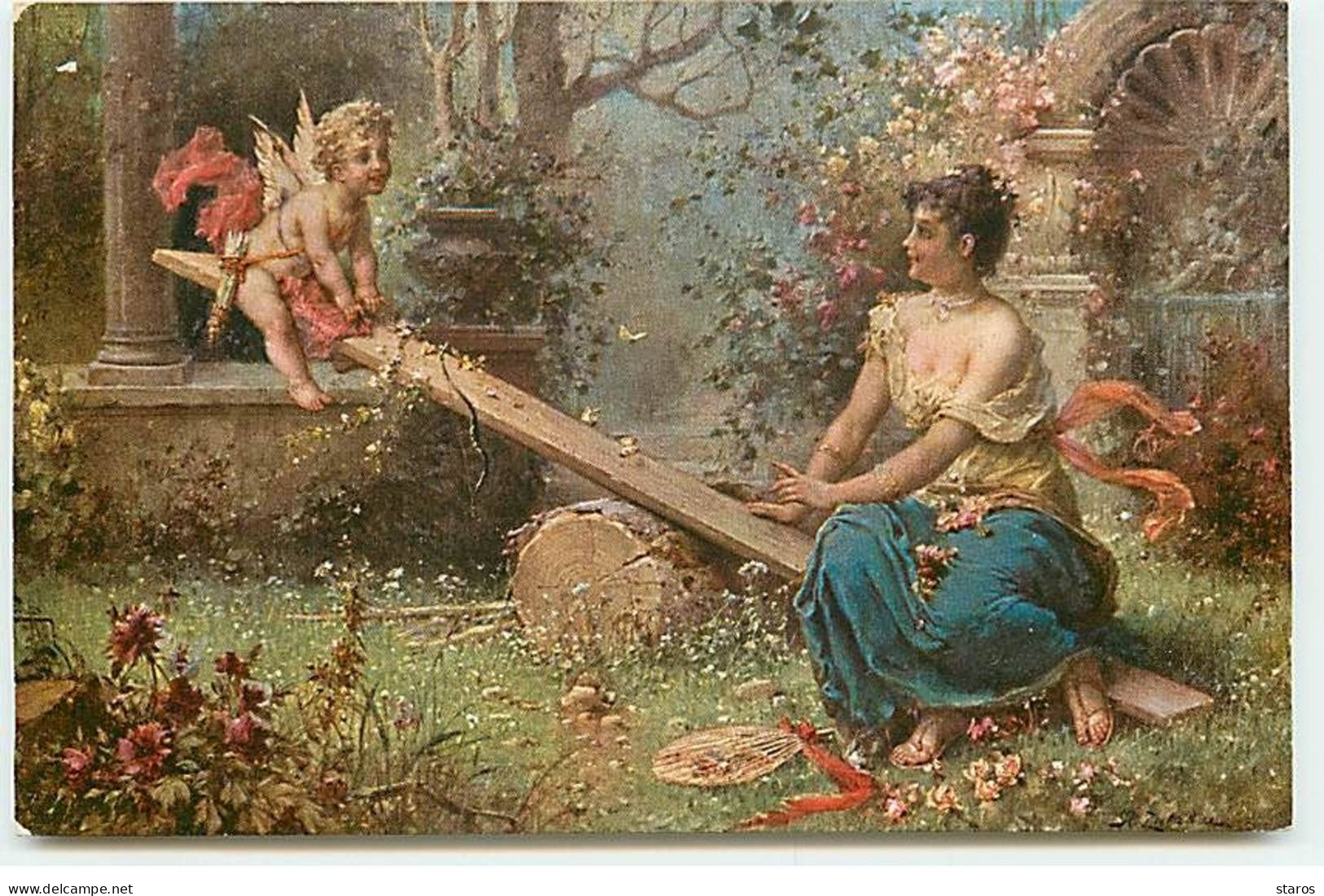 Illustrateur - H. Zatzka - L'Amour En Suspens - Jeune Femme Faisant De La Balancelle Avec Un Cupidon - Zatzka