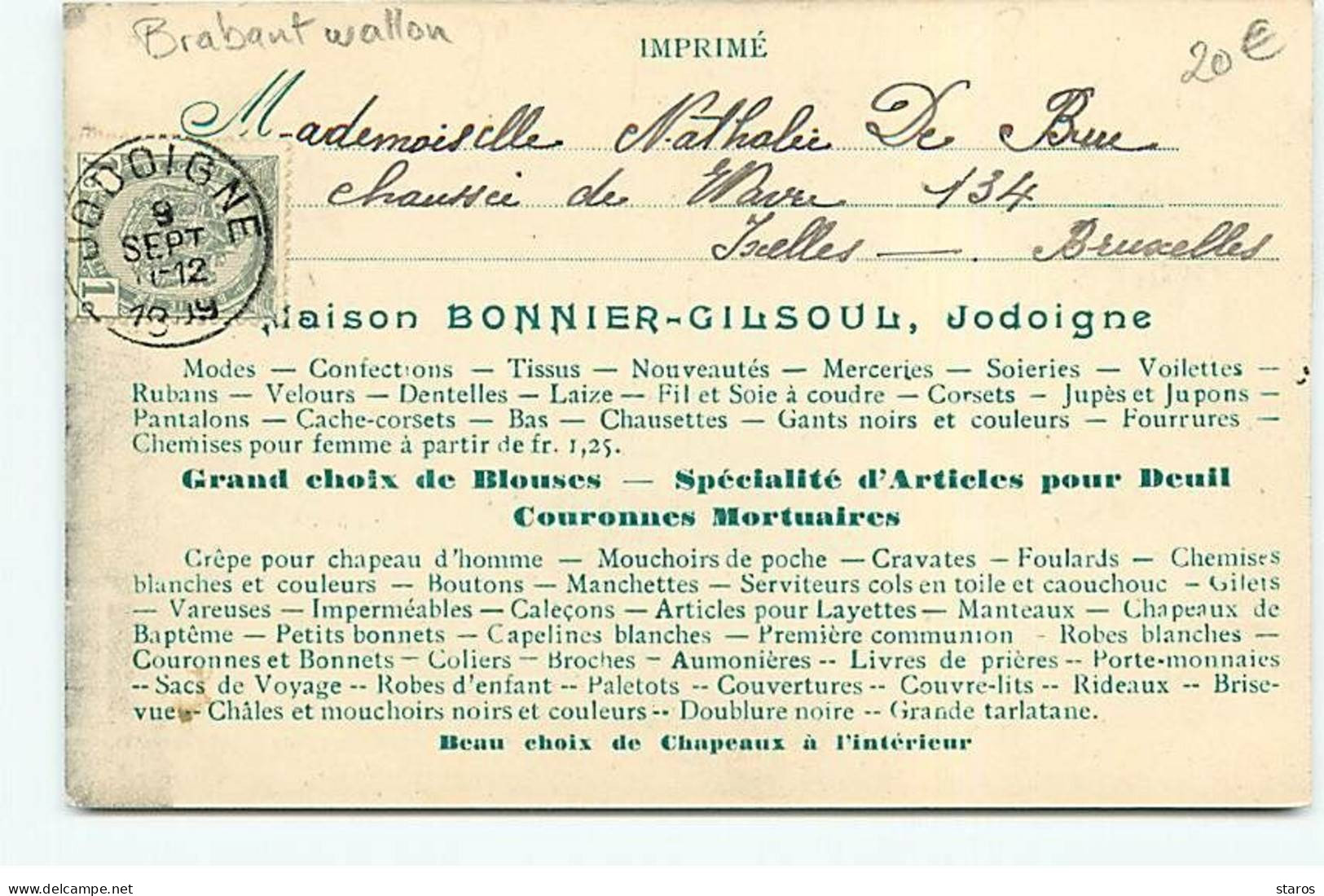 Belgique - JODOIGNE - Maison Bonnier-Gilsoul - Grand Choix De Blouses ... Couronnes Mortuaires - Geldenaken