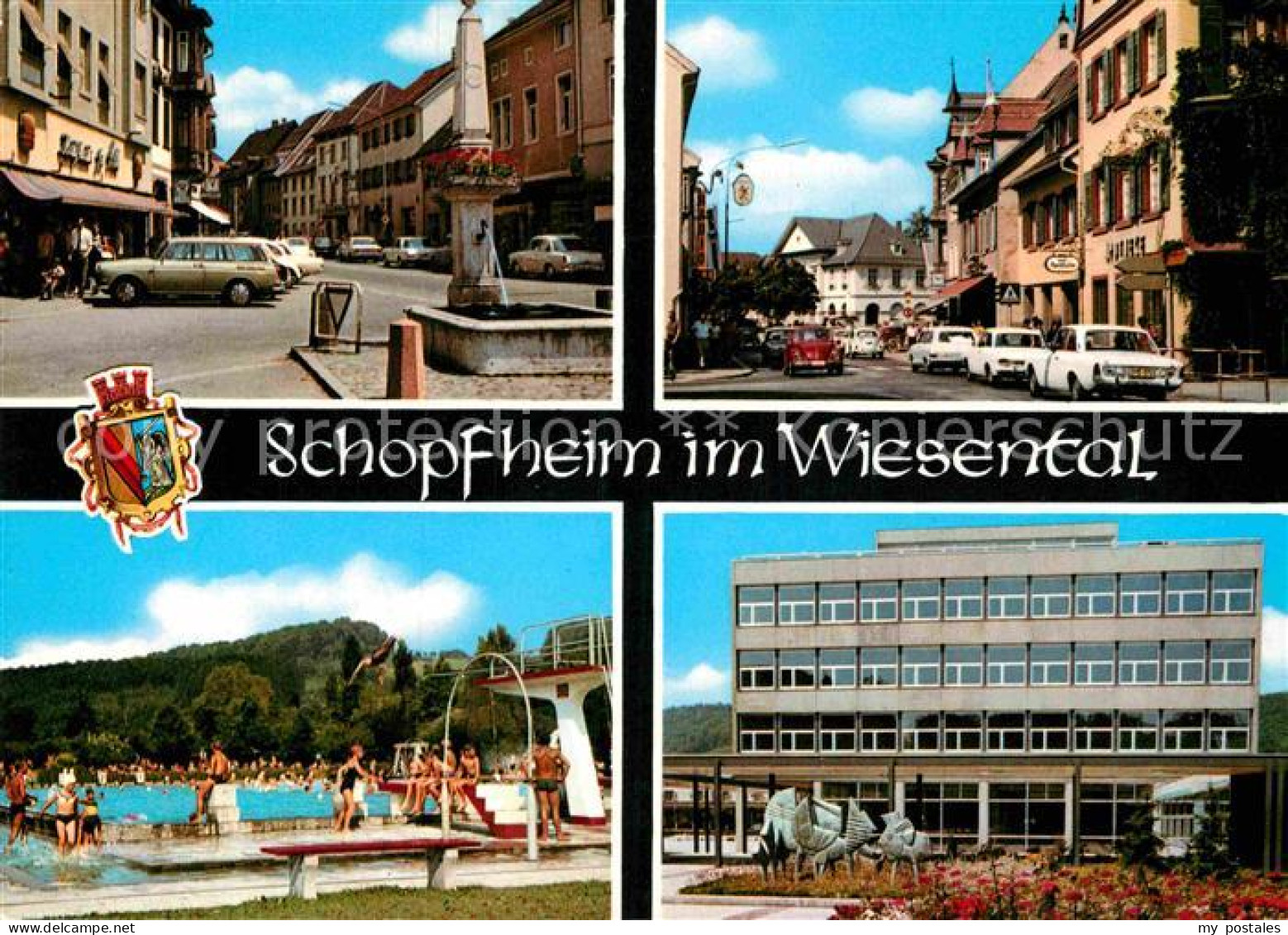 72857433 Schopfheim Brunnen Strassenpartie Schwimmbad Gebaeude Schopfheim - Schopfheim