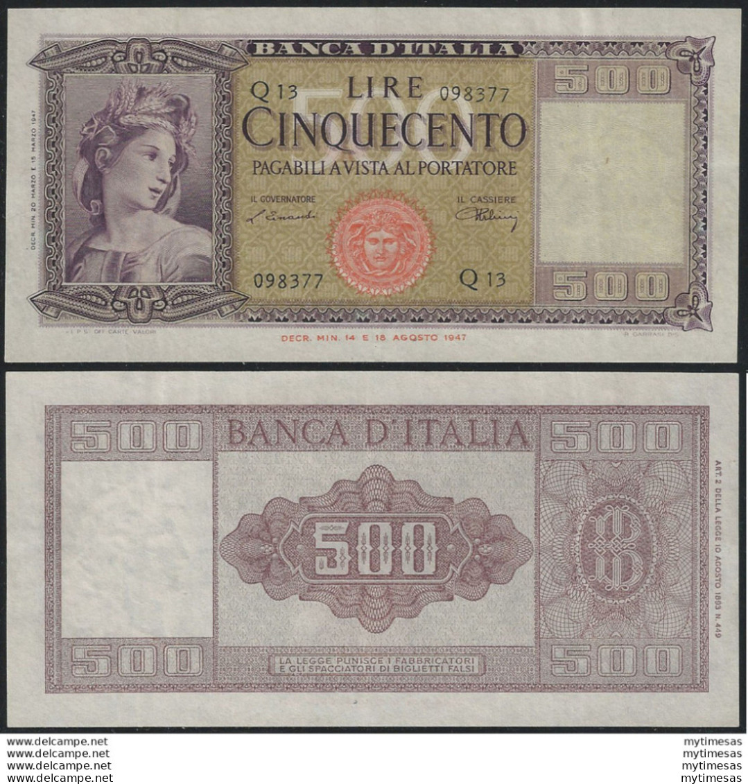 1947 Lire 500 Italia E Spighe STP Rif BI 544 Alfa - Other & Unclassified