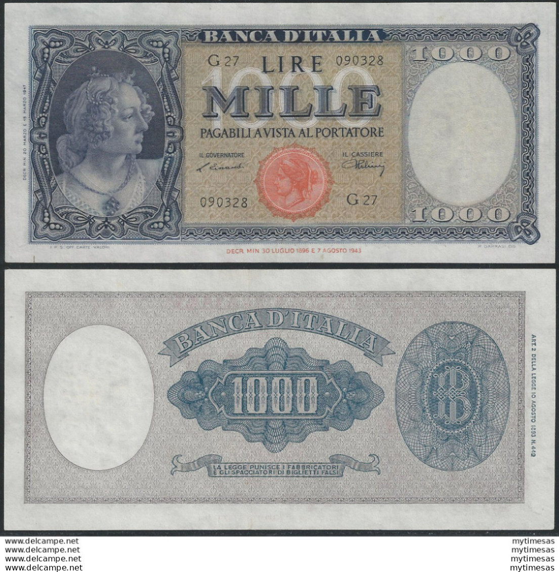 1947 Lire 1.000 Italia STP Rif. Alfa BI 690 Alfa - Other & Unclassified