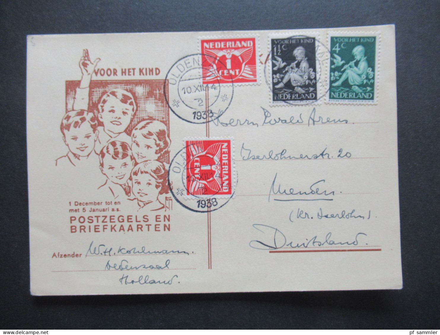 Niederlande 1938 Sonder PK Voor Het Kind Postzegels En Briefkaarten Stempel Oldenzaal - Menden Kreis Iserlohn - Lettres & Documents