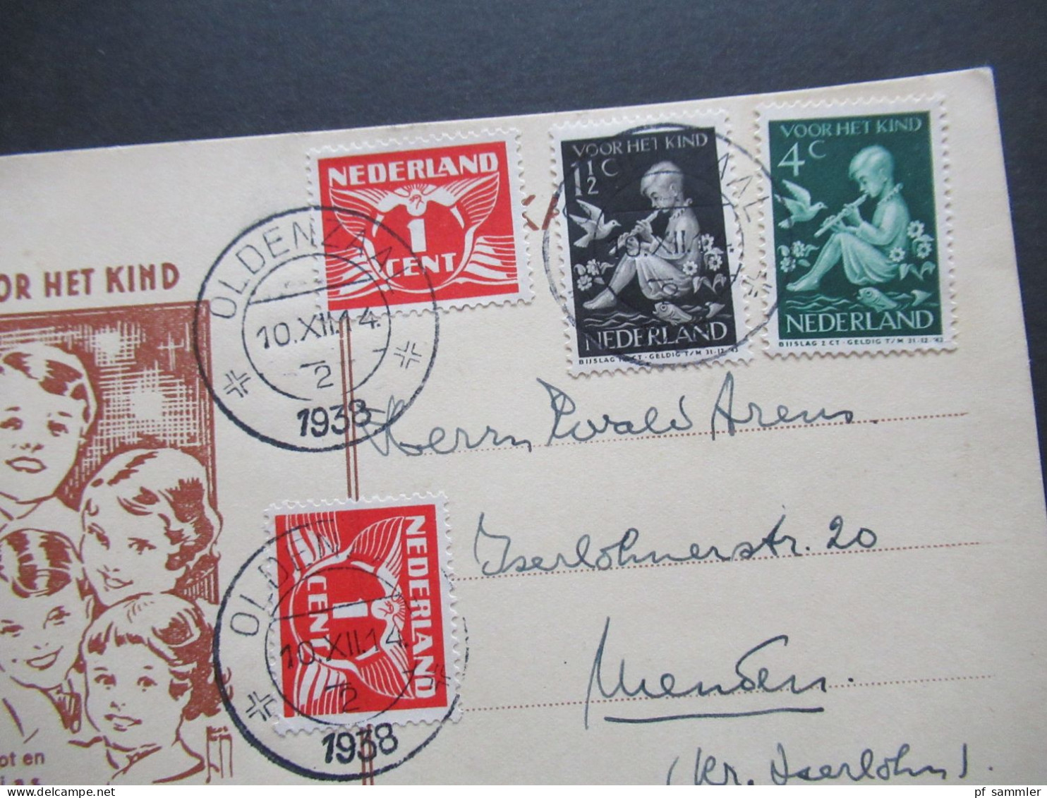 Niederlande 1938 Sonder PK Voor Het Kind Postzegels En Briefkaarten Stempel Oldenzaal - Menden Kreis Iserlohn - Lettres & Documents