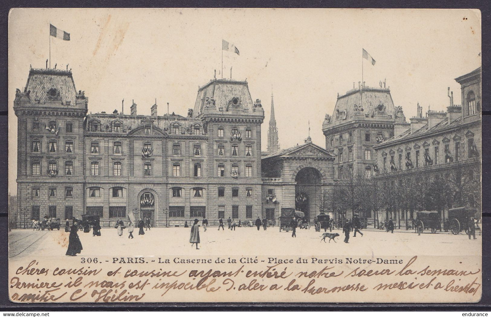 CP Paris - Caserne De La Cité Affr. N°129 Càd "BAVAY / 23 JUIN 05/ NORD" Pour SARS-LA-BRUYERE - Càd Ambulant "MONS-BRUXE - Bahnpoststempel