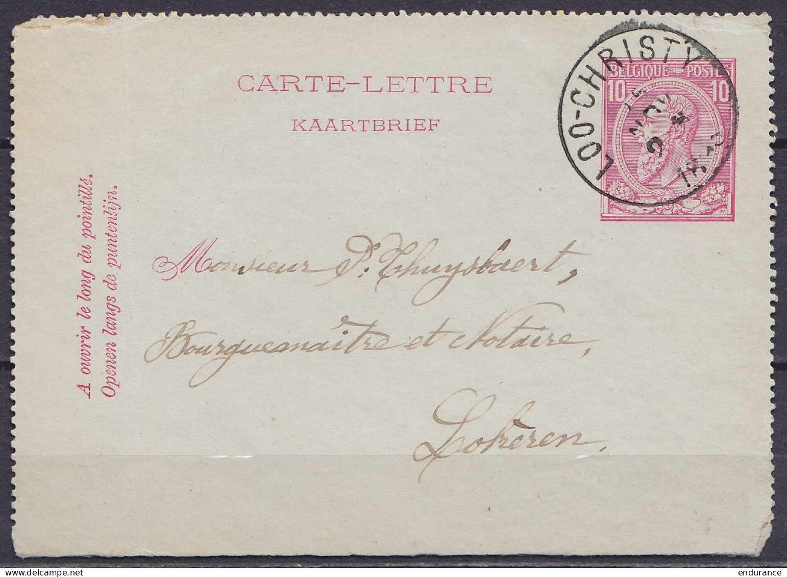Carte-lettre 10c (N°46) Càd LOO-CHRISTY /25 NOV 1893 Pour LOKEREN (au Dos: Càd Arrivée LOKEREN) - Letter-Cards