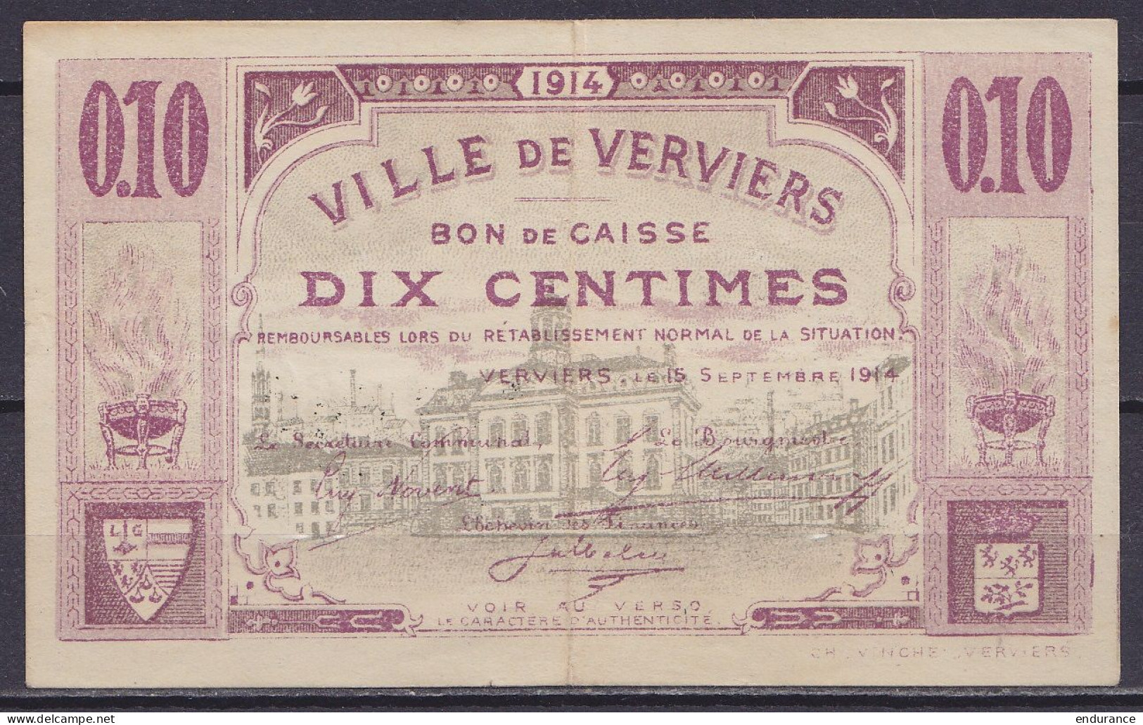 Belgique - Bon De Caisse De 10 Centimes - Ville De VERVIERS 1914 - Otros & Sin Clasificación