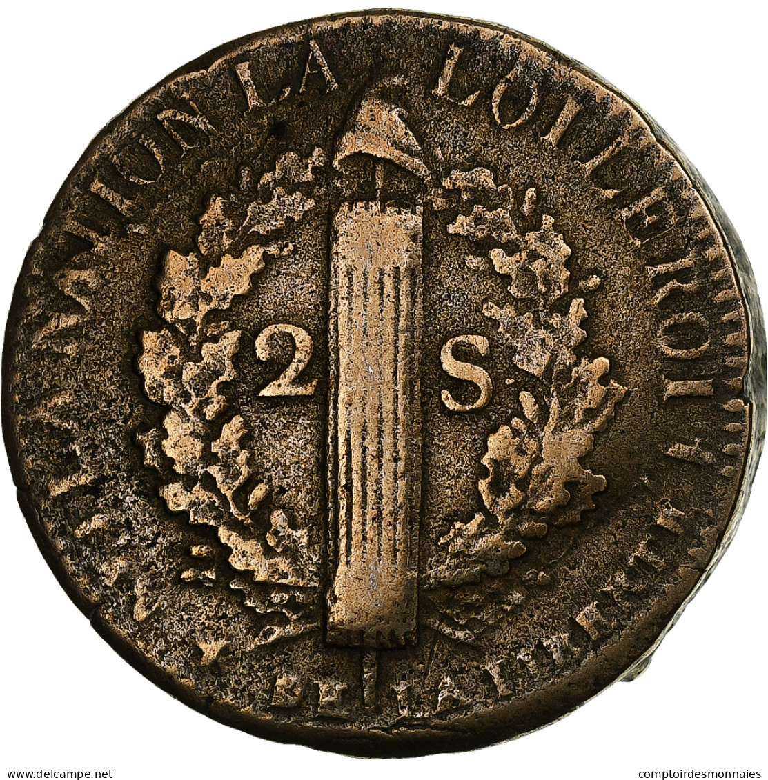 France, Louis XVI, 2 Sols François, 1792, Arras, Bronze, TTB, Gadoury:25 - Andere & Zonder Classificatie