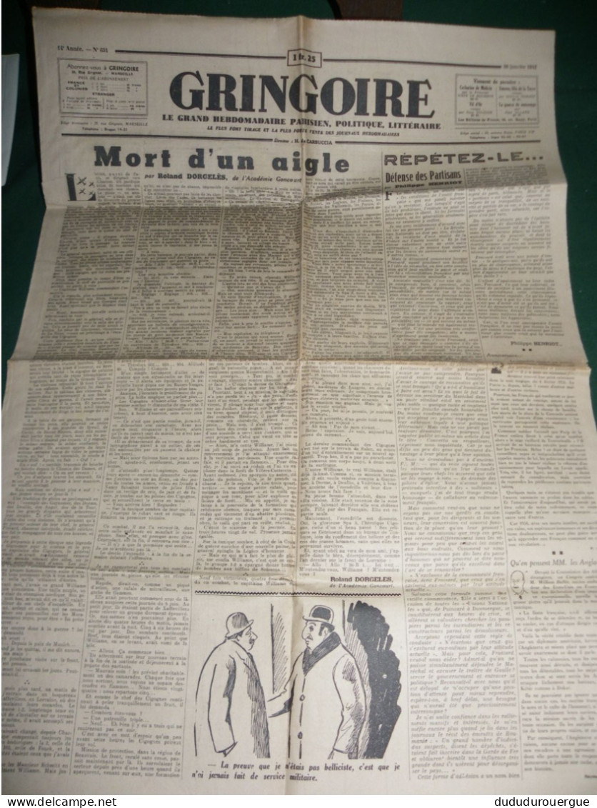 2° GUERRE MONDIALE , LA COLLABORATION ET LA PRESSE , GRINGOIRE DU 30 JANVIER 1941 - Francés