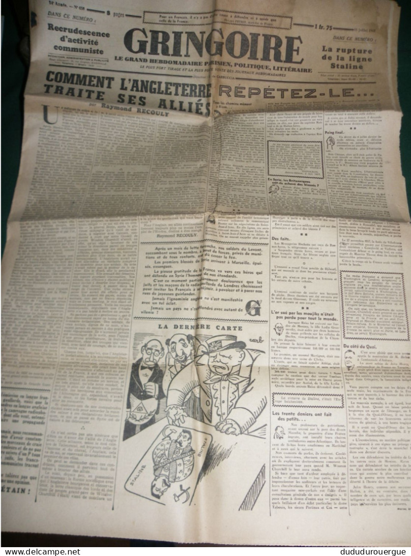 2° GUERRE MONDIALE , LA COLLABORATION ET LA PRESSE , LE JOURNAL GRINGOIRE Du 18 JUILLET  1941 - French