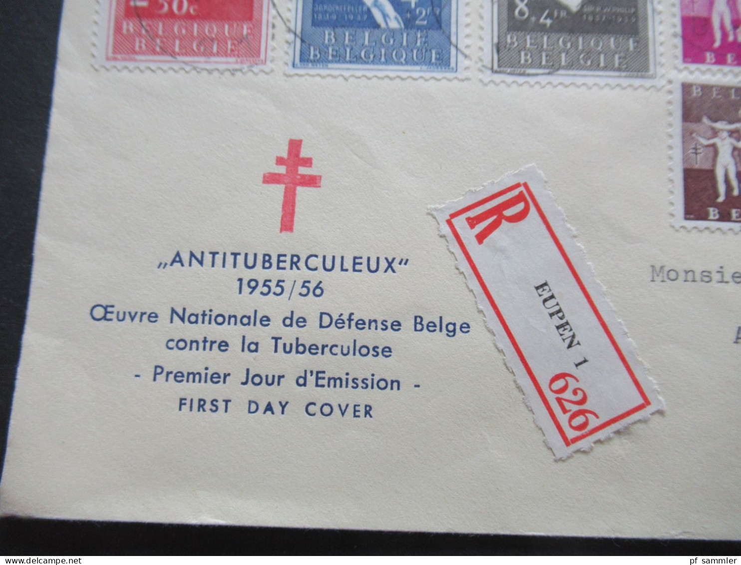 Belgien 1955 Tuberkulose Mi.Nr.1028 - 1034 Satzbrief Umschlag / FDC Antituberculeux Einschreiben Eupen 1 - Covers & Documents