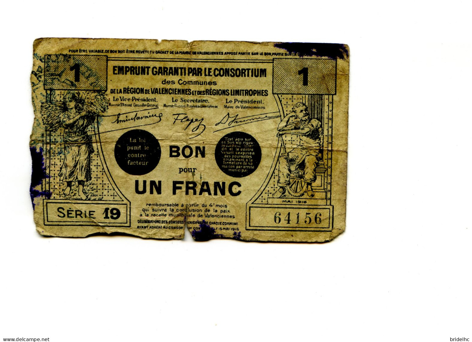 1 Franc Emprunt De La Région  De Valenciennes - Bonos