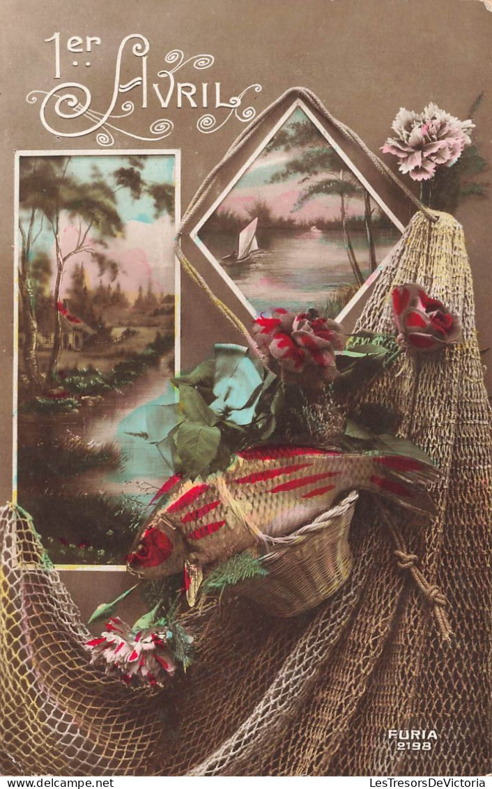 FETES - VOEUX - 1er Avril - Poisson D'avril - 1er Avril - Un Poisson Et Des Fleurs - Carte Postale Ancienne - 1 April (aprilvis)