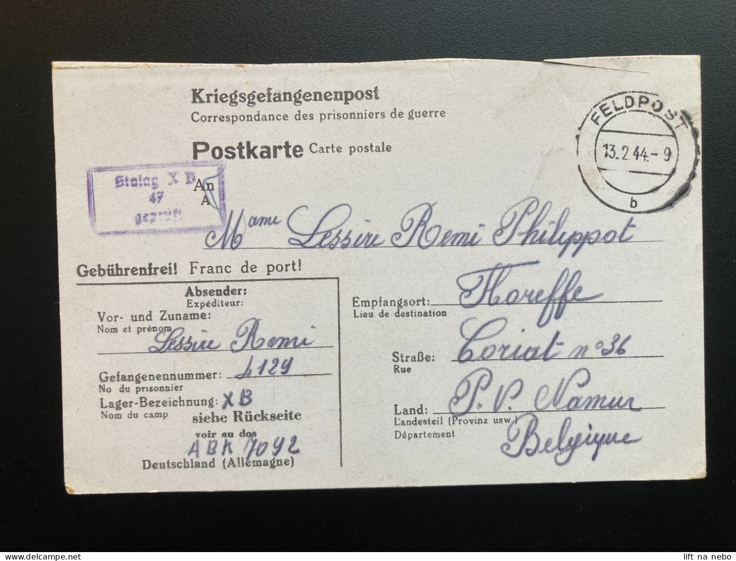 From Stalag X B 13.2.1944 To Belgium WWII WW2 POW Prisoner Of War Censuur Geprüft KRIEGSGEFANGENENPOST - Prisoners Of War Mail