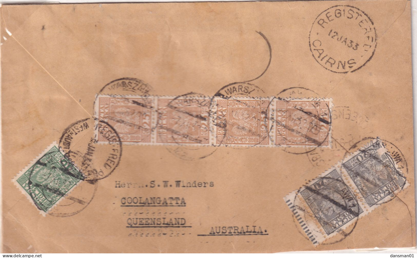 Poland 1932 Cover Front Warszawa To Australia - Lettres & Documents