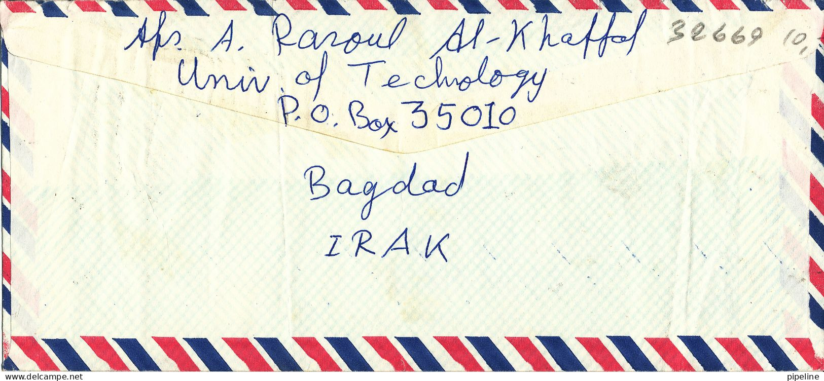 Iraq Air Mail Cover Sent To Denmark 1986 (the Cover Is Folded) - Iraq