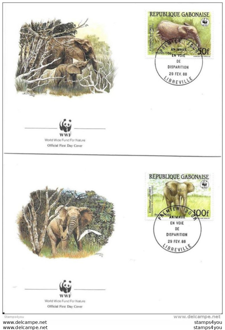 60 - 12/13 - 4 Enveloppes Du Gabon Avec Série WWF - Eléphants Avec Oblit Spéciale 1988 - Olifanten