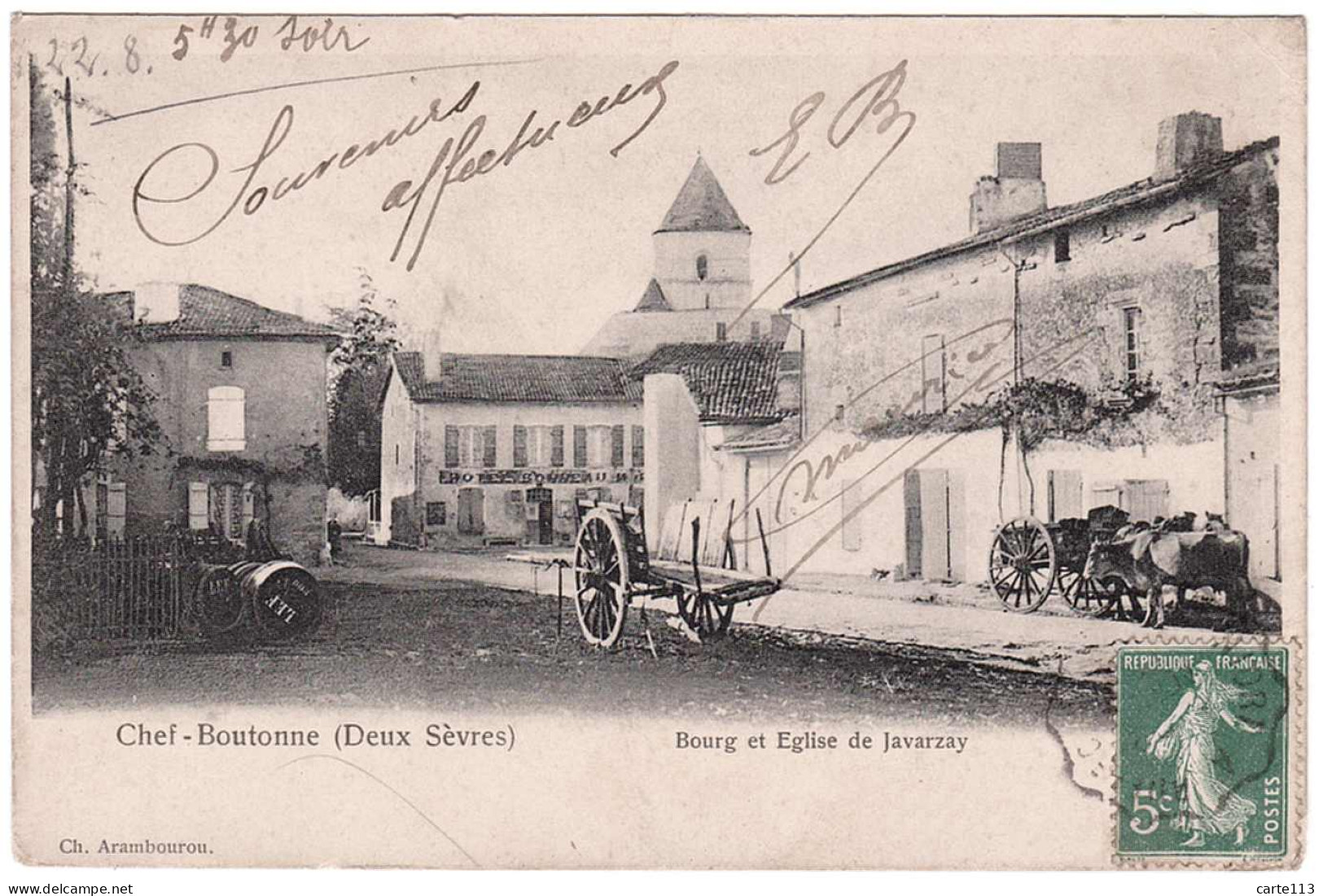79 - B25266CPA - CHEF BOUTONNE - Bourg Et Eglise De Javarzay - Carte Décollée - Assez Bon état - DEUX-SEVRES - Chef Boutonne