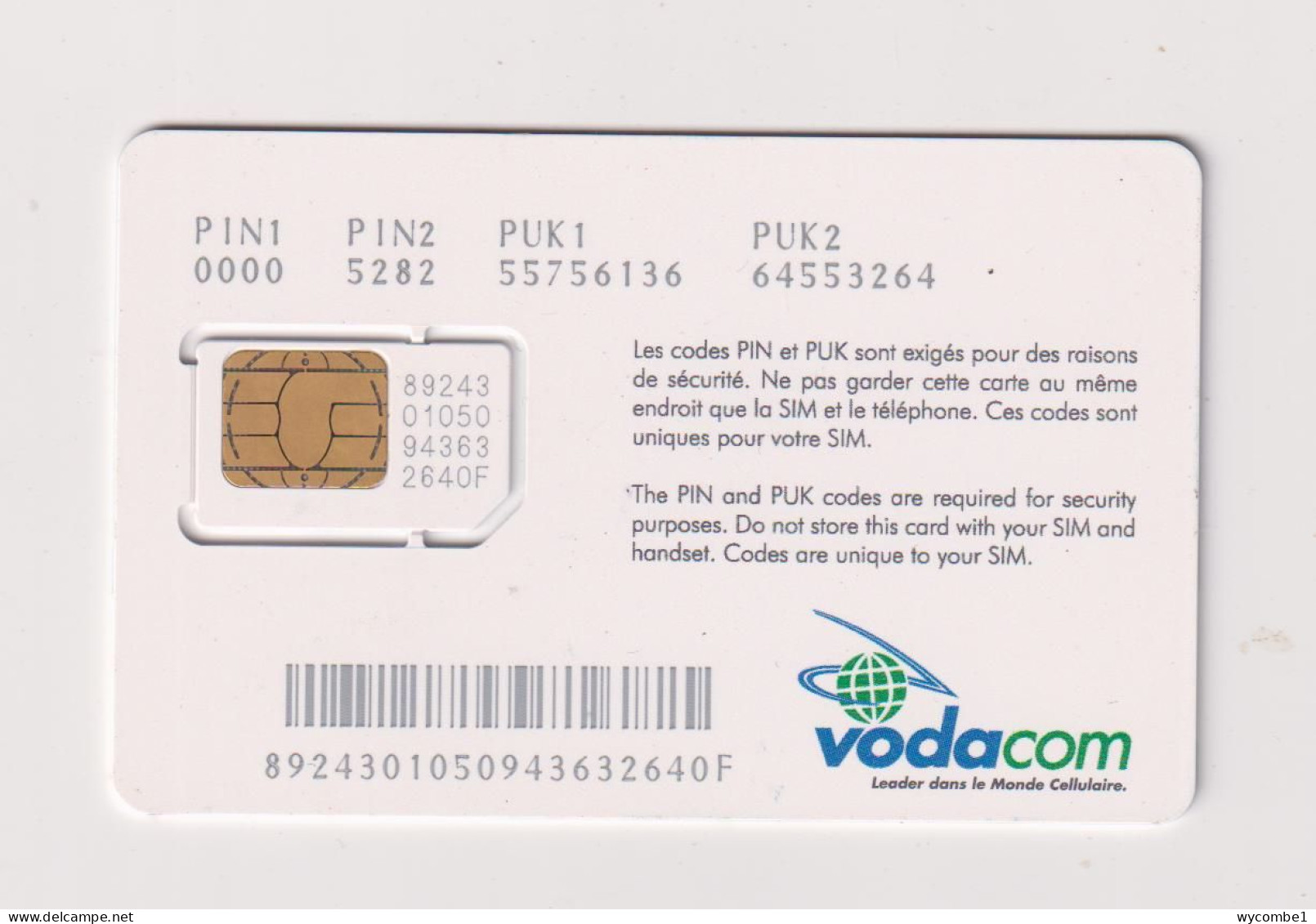 CONGO DR (Kinshasa) - Vodacom Tic Tac Unused Chip SIM Phonecard - Congo