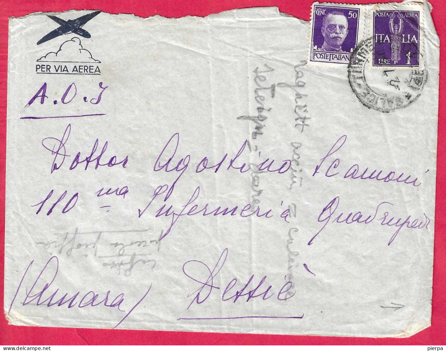 BUSTA GRANDE VIA AEREA DA SALICE TERME*2.7.37* PER MILITARE IN ETIOPIA (DESSIE') - ANNULLO MESSAGGERE AL RETRO - Storia Postale (Posta Aerea)