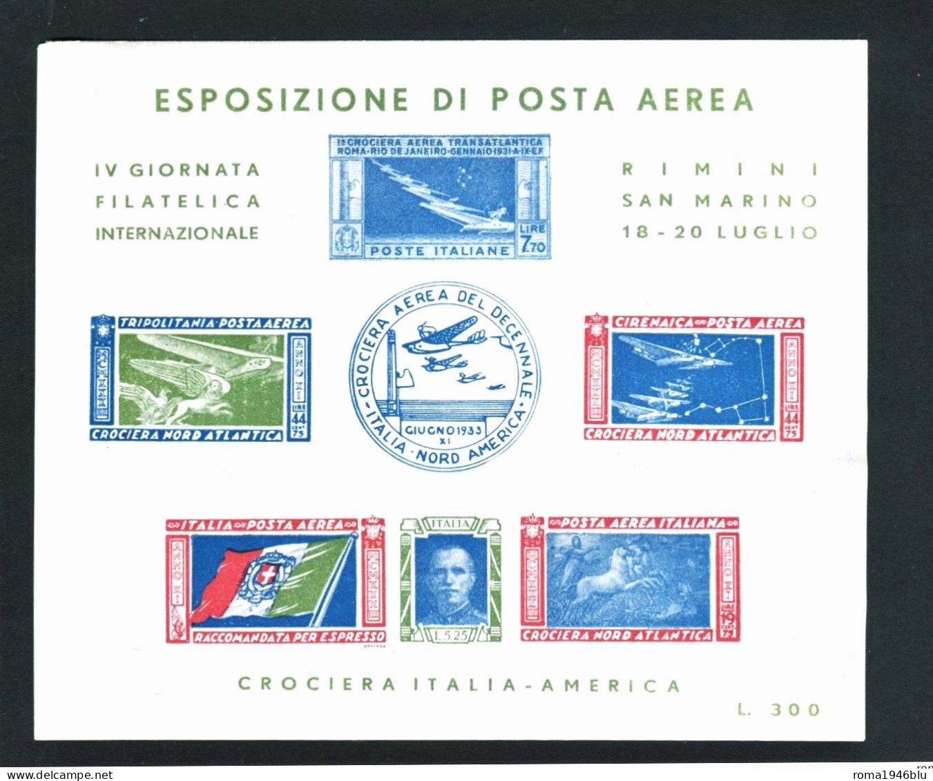 RIMINI S. MARINO 1933 ESPOSIZIONE DI POSTA AEREA IV GIORNATA FILATELICA CROCIERA ITALIA-AMERICA - Erinofilia