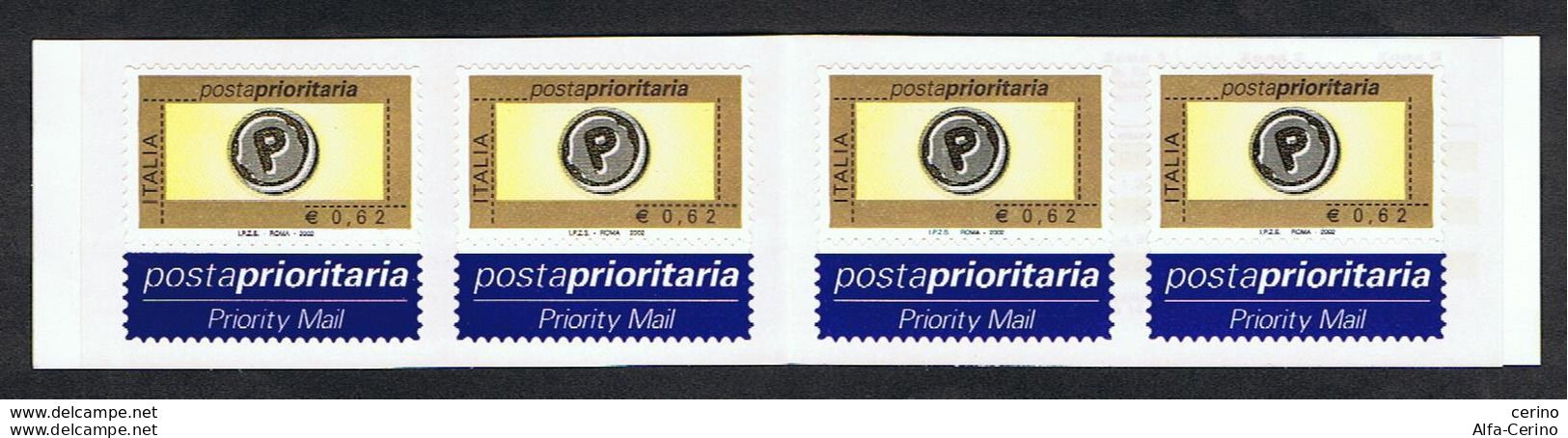 REPUBBLICA:  2002  LIBRETTO  POSTA  PRIORITARIA  -  €. 0,62 X 4  POLICROMO  -  SASS. 24 - Carnets