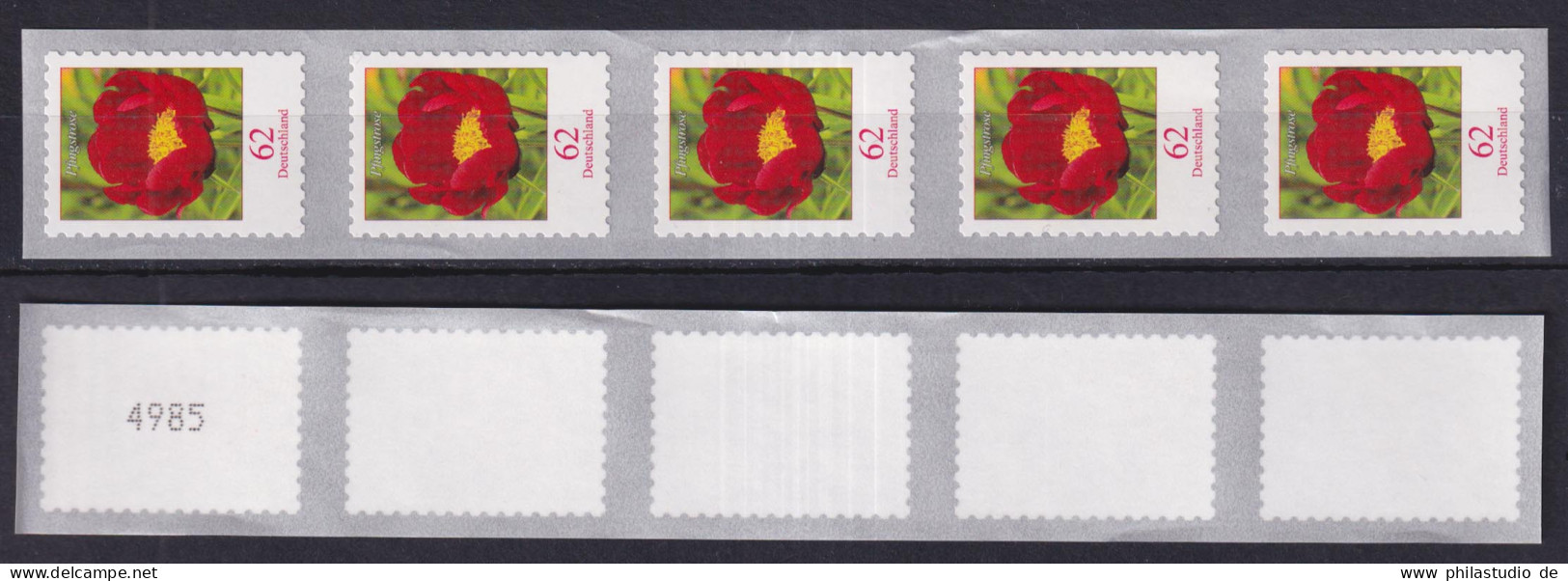 Bund 3121 III SELBSTKLEBEND 5er Streifen Nr.4 St.Großrolle Pfingsrose 62 Cent ** - Other & Unclassified