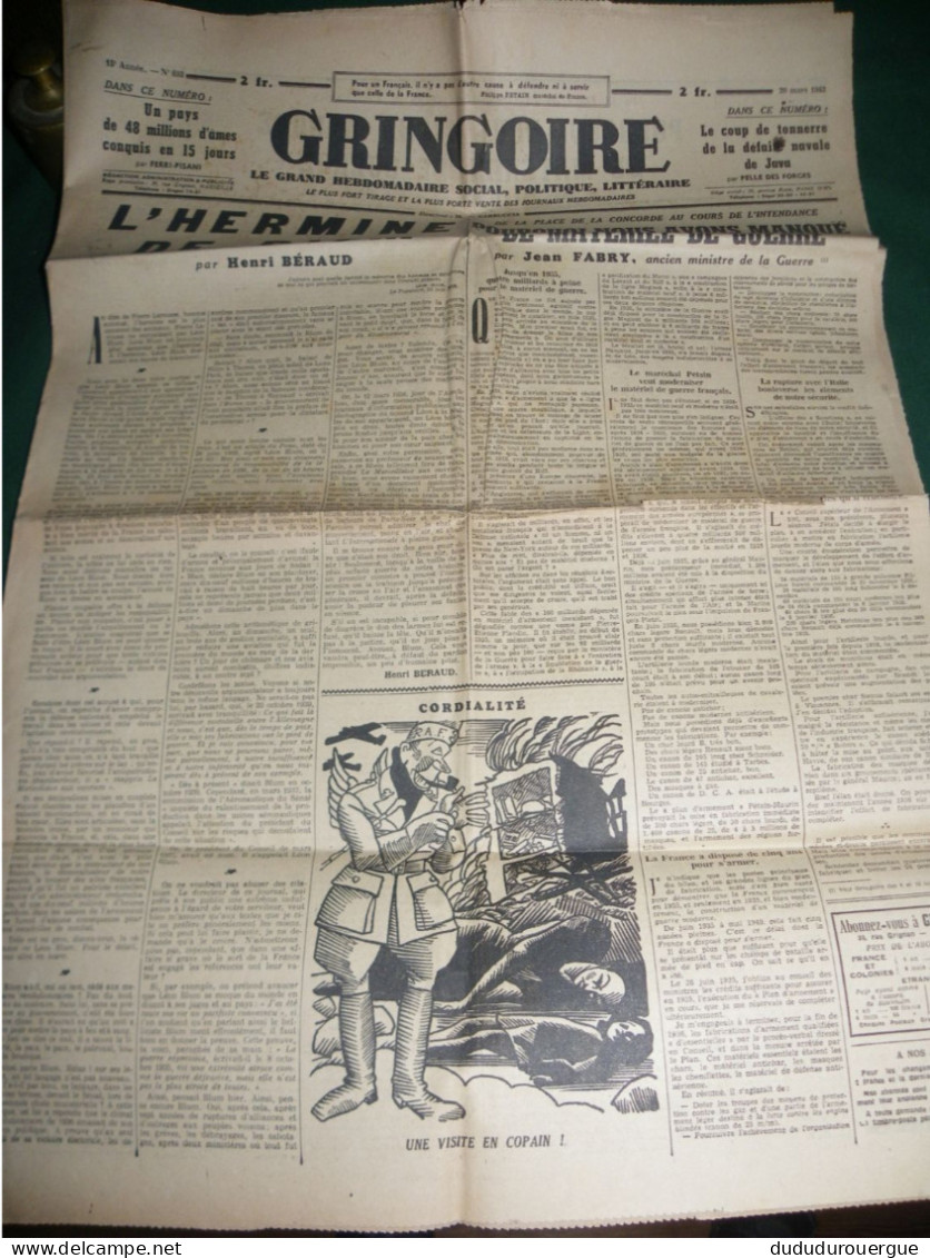 2° GUERRE MONDIALE , LA COLLABORATION ET LA PRESSE , LE JOURNAL GRINGOIRE DU 20 MARS 1942 - Francés