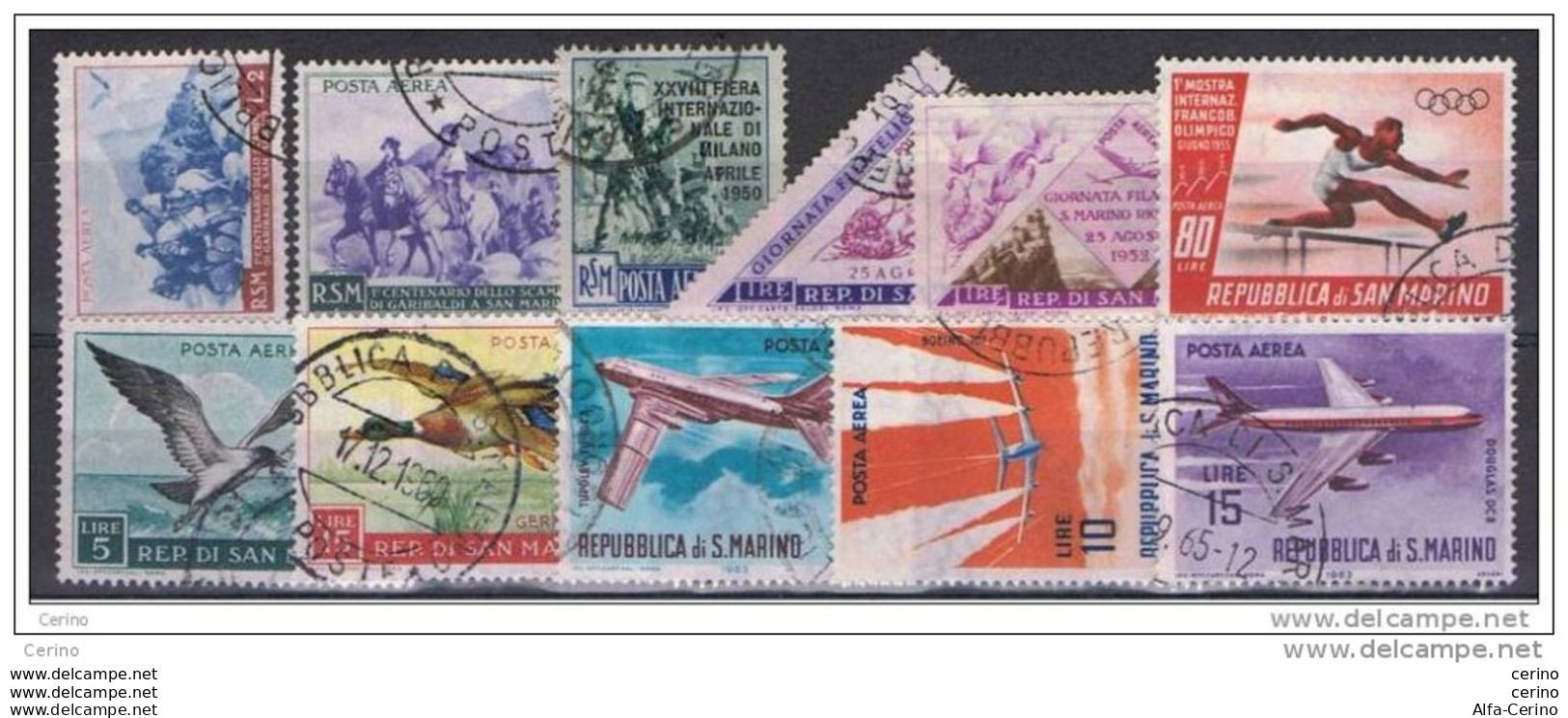 SAN  MARINO:  1949/63  P.A. -  INSIEME  11  VAL. DIVERSI  US. -  SASS. VARI - Posta Aerea