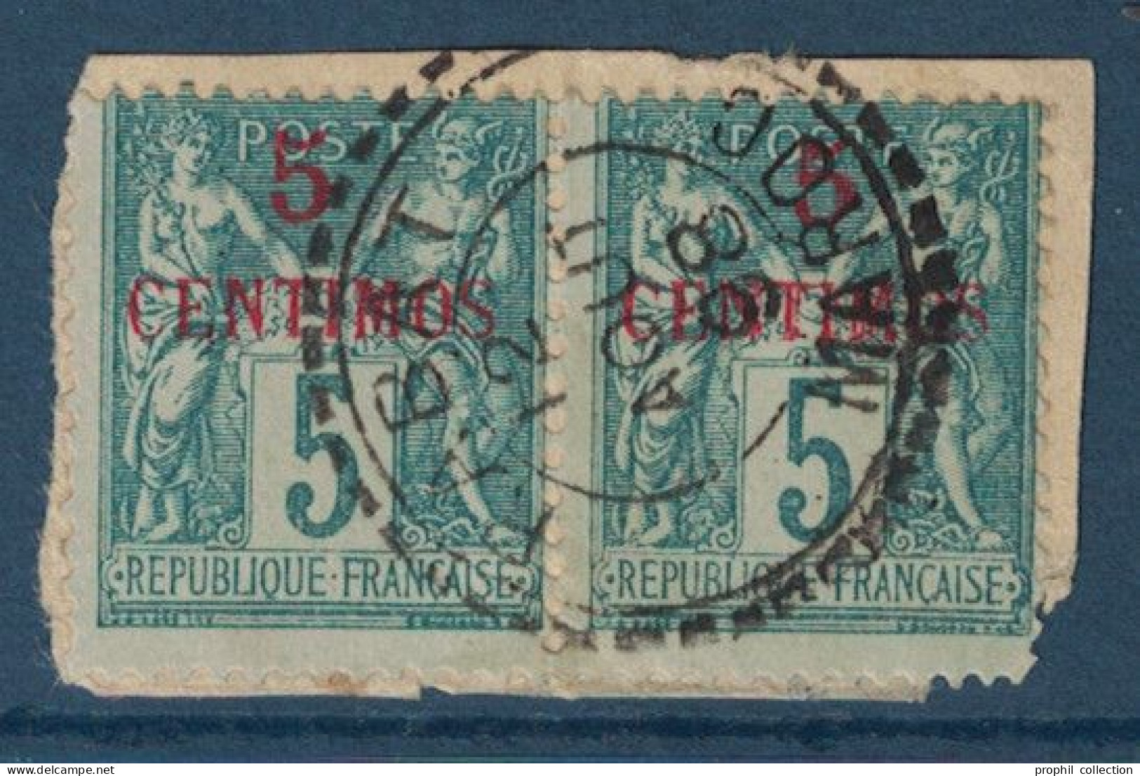 OBLITÉRATION CAD RABAT MAROC 1898 Sur TYPE SAGE N° 1 SUR FRAGMENT (2 EXEMPLAIRES En PAIRE) - Used Stamps