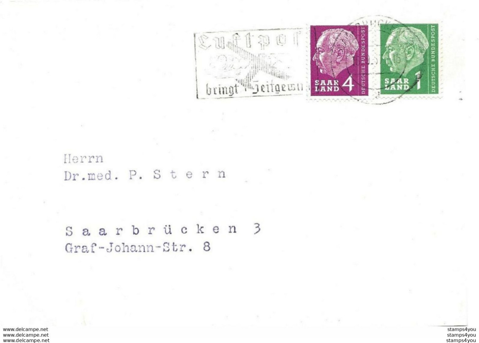 52 - 13 - Carte Envoyée De Saarbrücken 1957 - Oblit Mécanique Luftpost - Brieven En Documenten