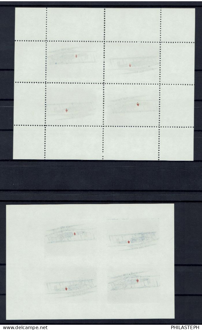 Vignette  CROIX-ROUGE AVION BIPLAN - En Bloc De 4 Avec Tête-bêche - Sans Gomme - Dentelé Et Non Dentelé - Voir Détail - Aviation