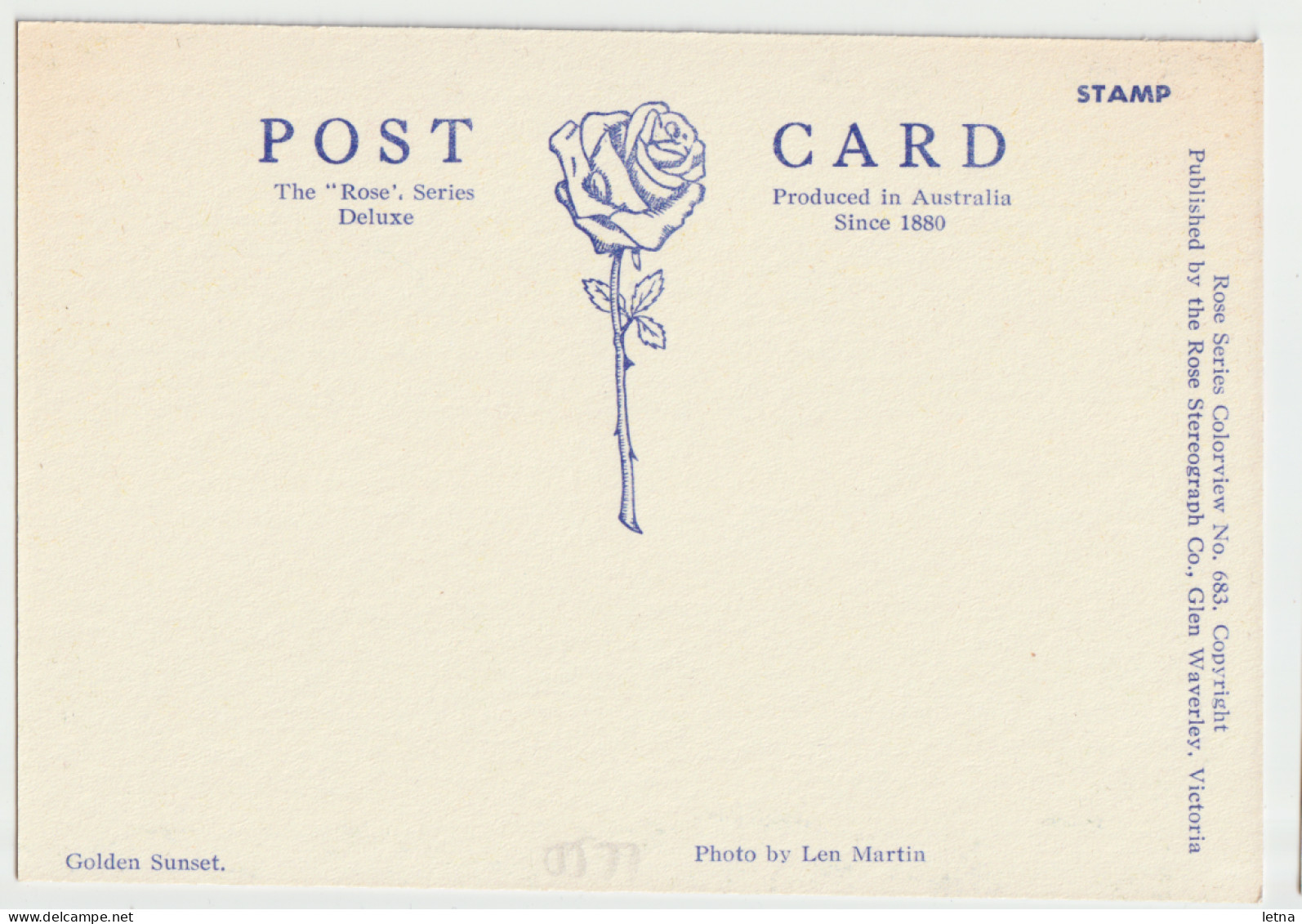 Australia VICTORIA VIC Golden Sunset Rose Series No.683 Postcard C1970s - Other & Unclassified