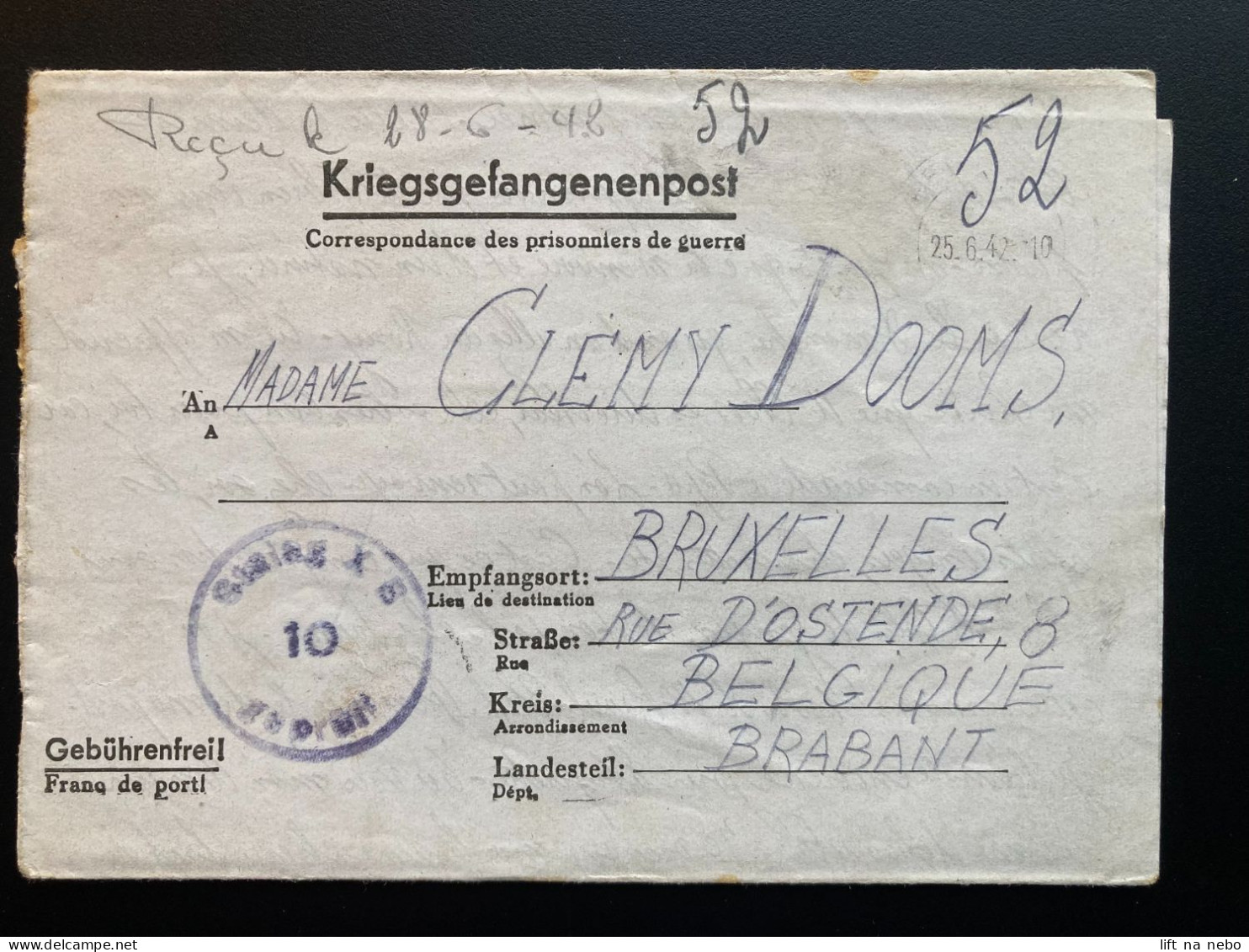 From Stalag X B 25.6.1942 To Belgium Brussels WWII WW2 POW Prisoner Of War Censuur Geprüft KRIEGSGEFANGENENPOST - Prisoners Of War Mail