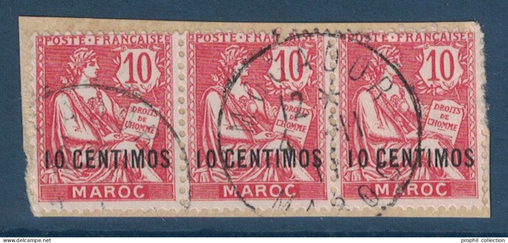 OBLITÉRATION CAD MOGADOR MAROC Sur TYPE MOUCHON En BANDE DE 3 TIMBRES Sur FRAGMENT - Used Stamps