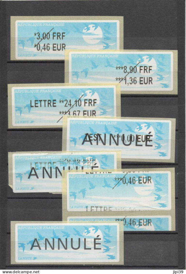 Lot De 7 T P De Distributeur Automatique ( France A T M Stamps ) Différents - 1990 « Oiseaux De Jubert »