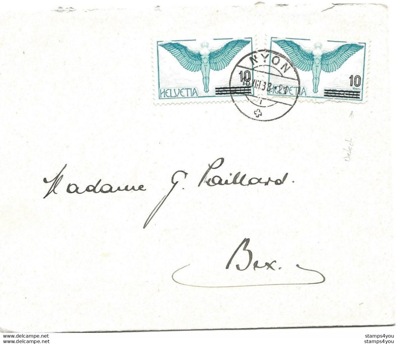 13 - 97 - Enveloppe  Avec 2 Timbres Poste Aérienne - Superbe Cachet à Date De Nyon 1938 - Autres & Non Classés
