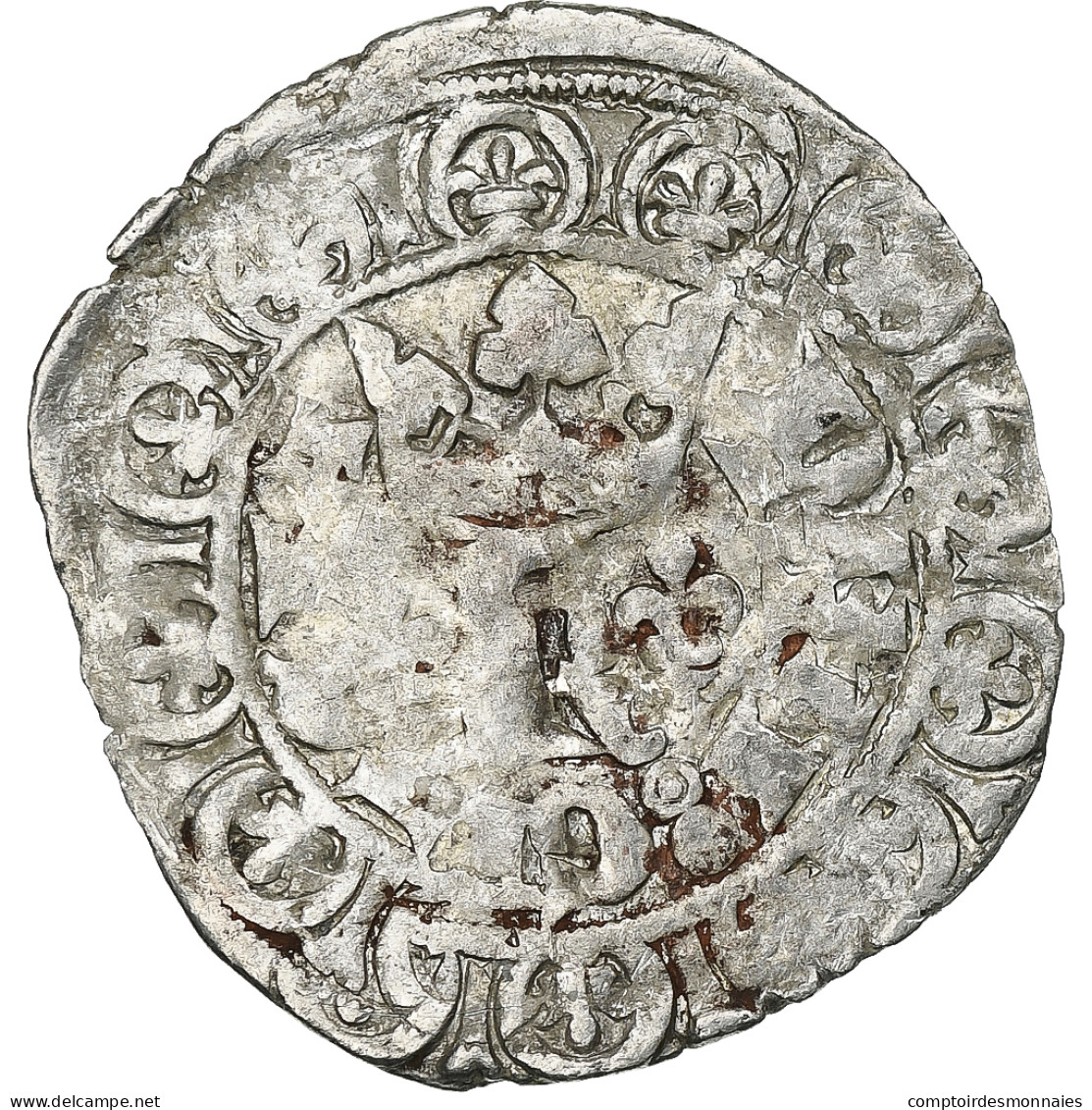 France, Charles V, Blanc Au K, 1365-1380, Billon, TTB, Duplessy:363 - 1364-1380 Karl V. Der Weise