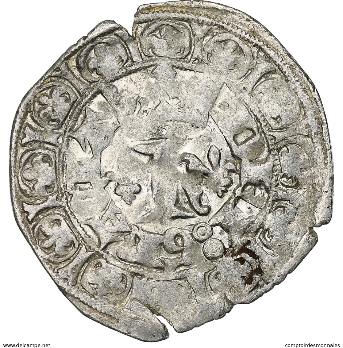 France, Charles V, Blanc Au K, 1365-1380, Billon, TTB, Duplessy:363 - 1364-1380 Karl V. Der Weise