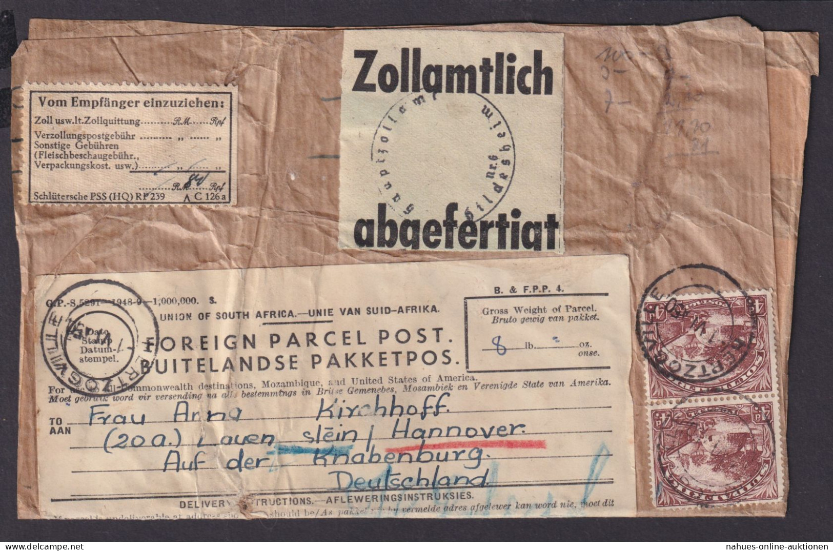 Südafrika Herzogville Brief Zollamtliche Abfertigung Lauenstein Hannover - Lettres & Documents