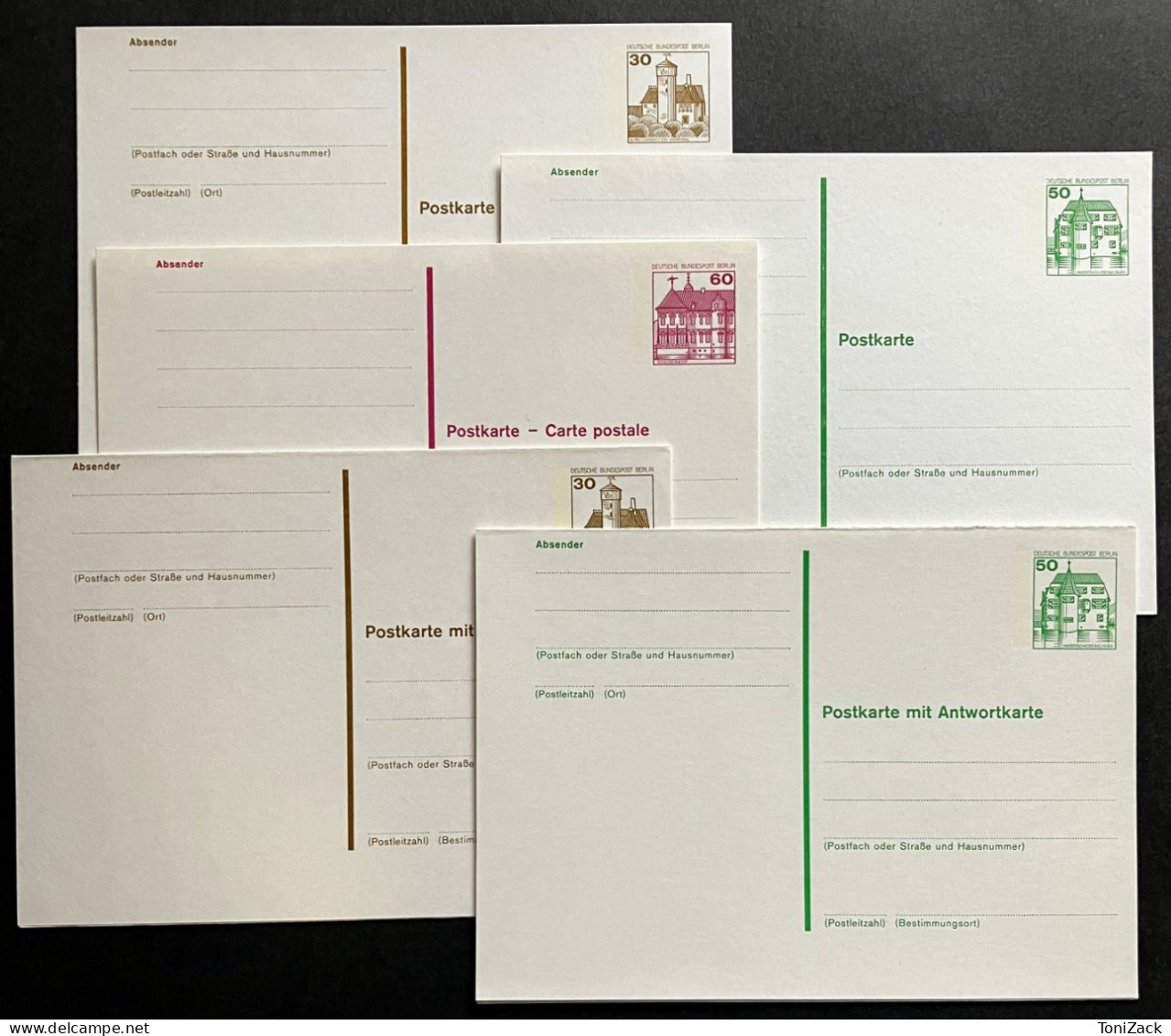 Berlin, P 115 - P 119, Postkarten-Set Von 1980, Dauerserie "Sehenswürdigkeiten", Ungebraucht - Cartes Postales - Neuves