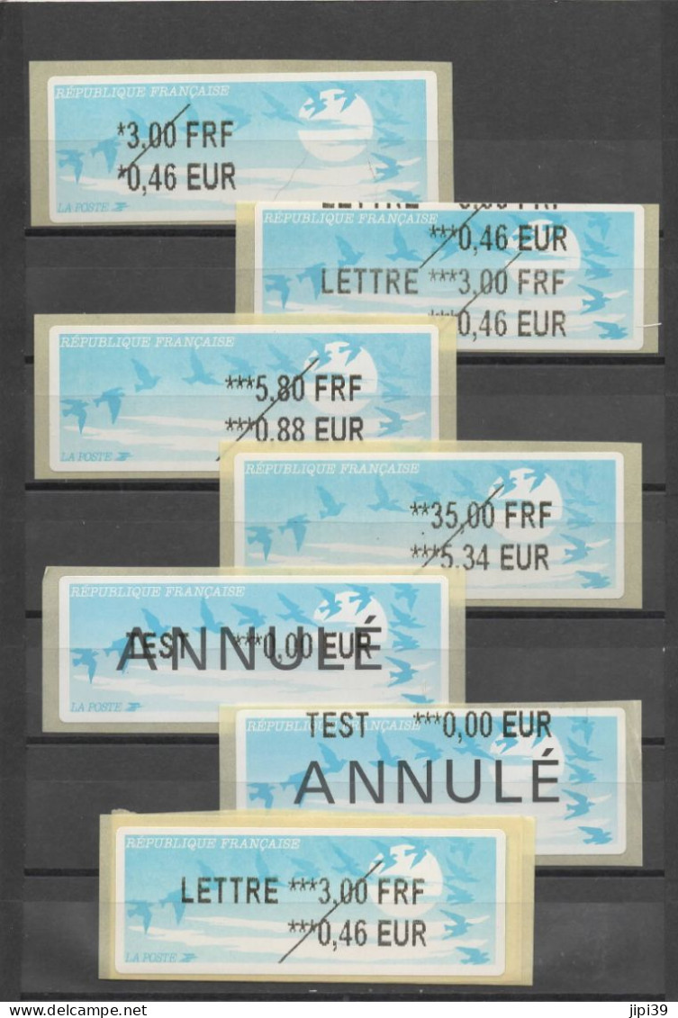 Lot De 7 T P De Distributeur Automatique ( France A T M Stamps ) Différents - 1990 Type « Oiseaux De Jubert »