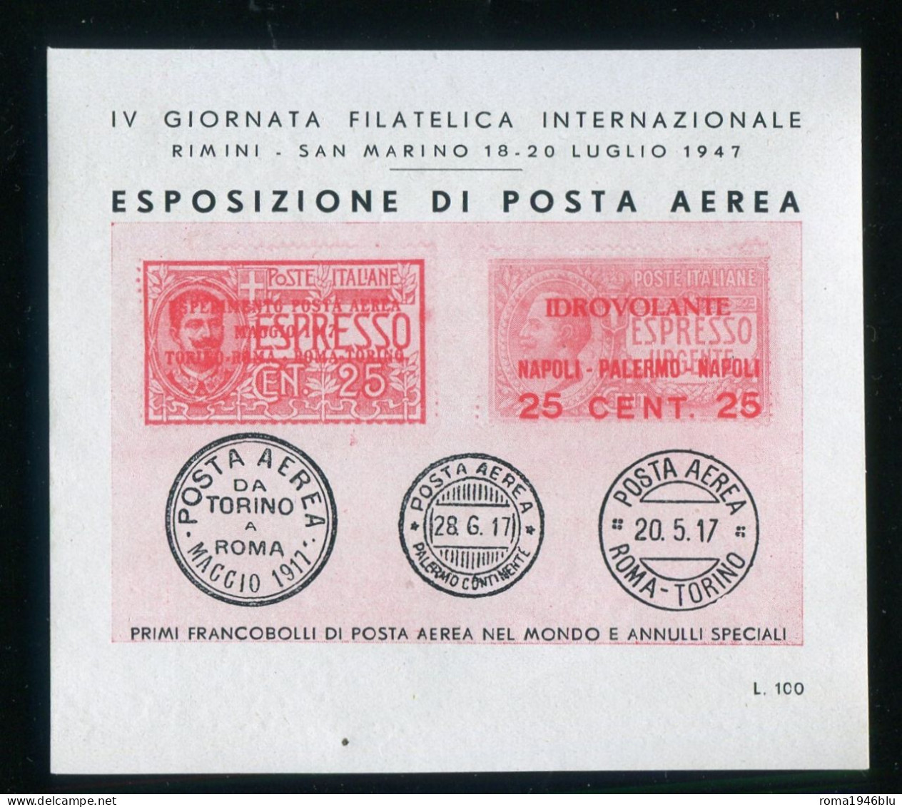 Rimini-San Marino 18/20 Luglio 1947 Esposizione Di Posta Aerea - Erinnophilie