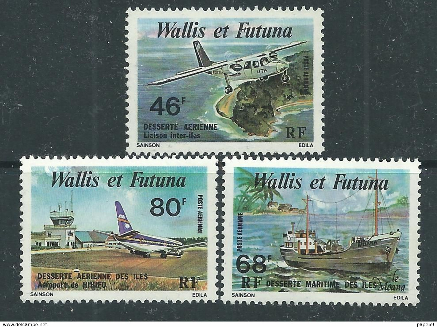 Wallis Et Futuna P.A.  N° 89 / 91 XX Dessertes Aériennes Et Maritimes Des îles,  Les 3 Valeurs Sans  Charnière, TB - Unused Stamps
