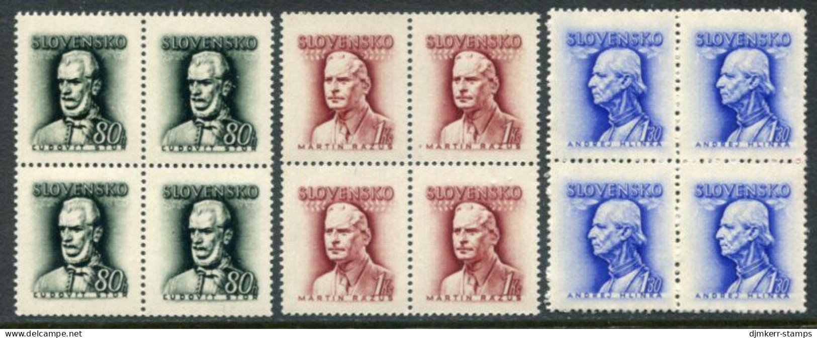 SLOVAKIA 1943-44 Personalities Blocks Of 4 MNH / **   Michel 111Y, 132-33 - Nuovi