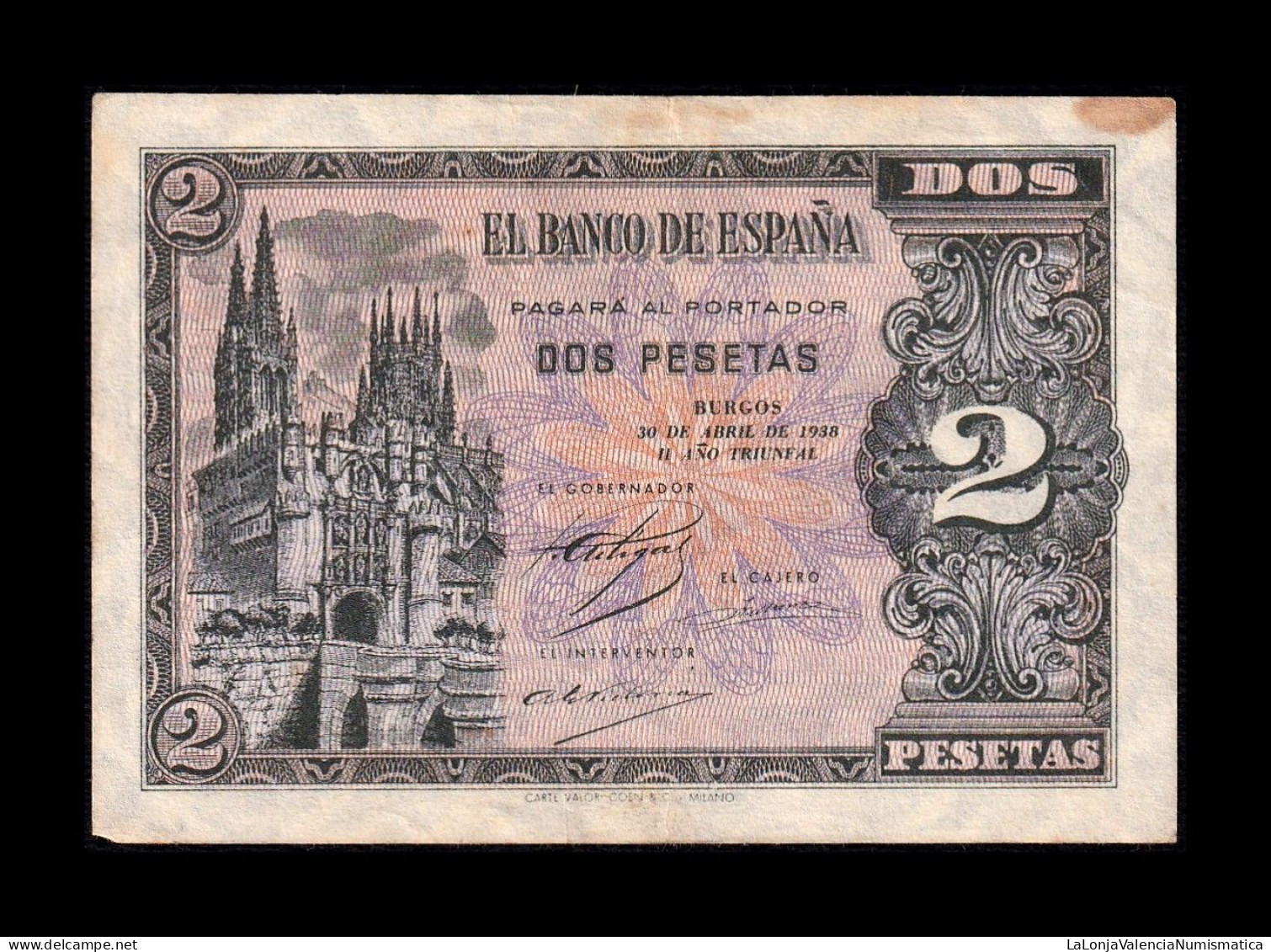 España Spain 2 Pesetas Catedral De Burgos 1938 Pick 109 Serie E Mbc Vf - 1-2 Pesetas