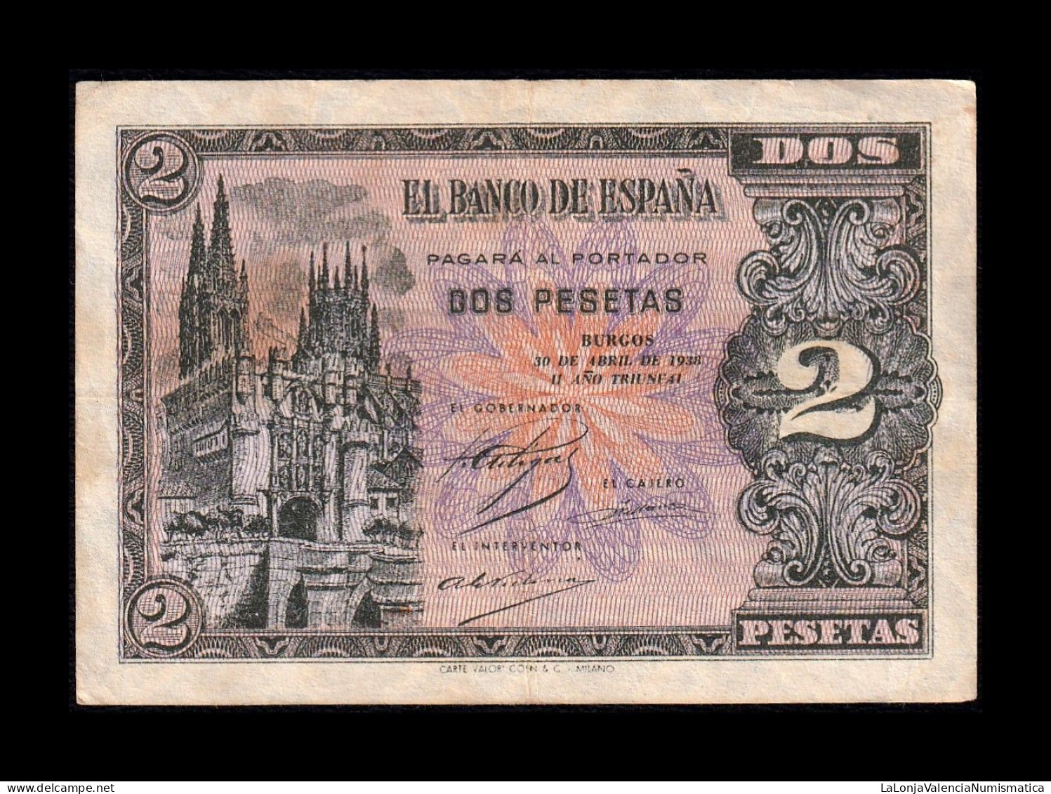 España Spain 2 Pesetas Catedral De Burgos 1938 Pick 109 Serie E Mbc Vf - 1-2 Peseten