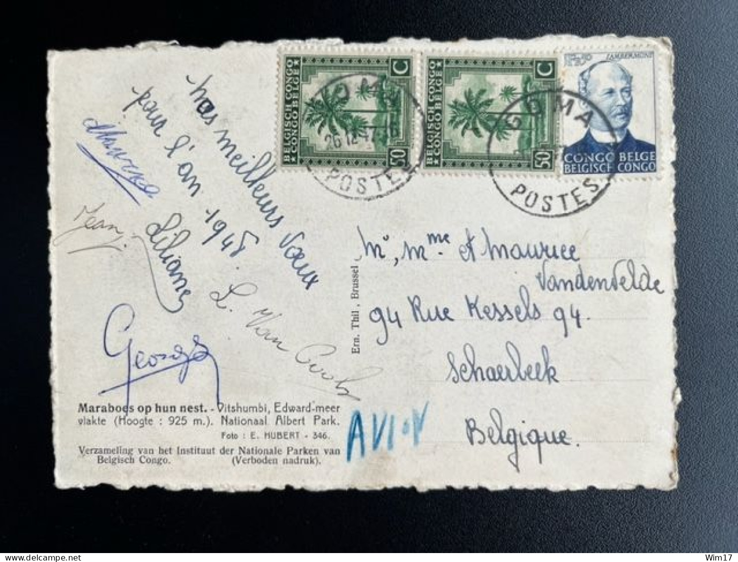 BELGIAN CONGO KINSHASA 1947 POSTCARD GOMA TO SCHAERBEEK 26-12-1947 BELGISCH CONGO - Ganzsachen