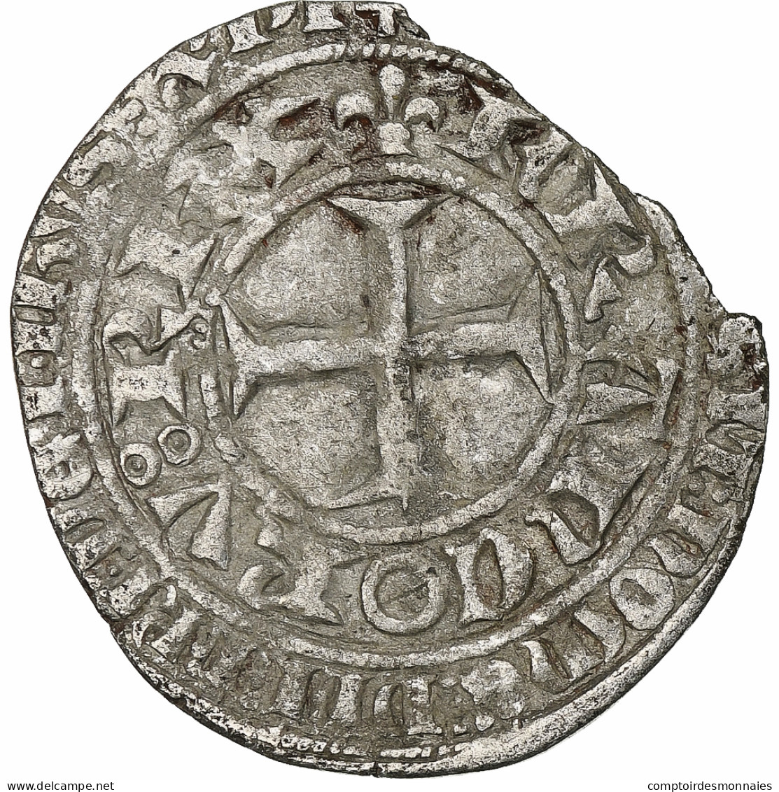 France, Charles V, Blanc Au K, 1365-1380, Billon, TTB, Duplessy:363 - 1364-1380 Charles V Le Sage